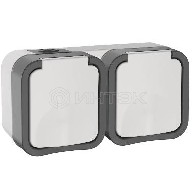 Розетка 2-м ОП TORS 16А IP55 TS222 горизонт. с заземл. с крышкой бел. IEK TS-R26-16-55-G-K41 изображение, фото