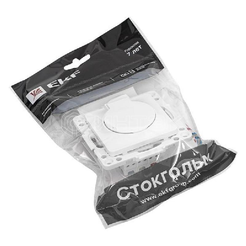 Розетка 1-м СП Стокгольм 16А IP44 с заземл. защ. шторки с крышкой механизм бел. PROxima EKF EYR16-028-10-44 изображение, фото
