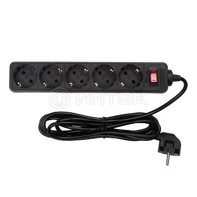 Удлинитель с сетевым фильтром 5х3м с заземл. 10А IP20 FOP-05GS-300 2.2кВт ПВС 3х0.75 с выкл. черн. ФАZА 5007642 изображение, фото