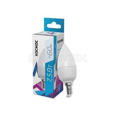 Лампа светодиодная 7.5Вт свеча 4500К бел. E14 220В КОСМОС LkecLED7.5wCNE1445 изображение, фото