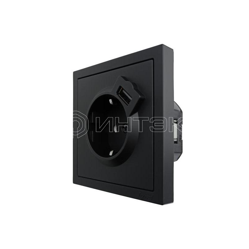 Розетка 1-м СП ZIMA IP20 + USB с заземл. механизм черн. бархат LEZARD 704-4288-181 изображение, фото