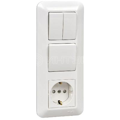 Блок СП Blanca / Прима (розетка с заземл. + 1-кл. + 2-кл. выкл.) (розн. упак.) бел.  Systeme Electric BK2VR-008A-BI изображение, фото
