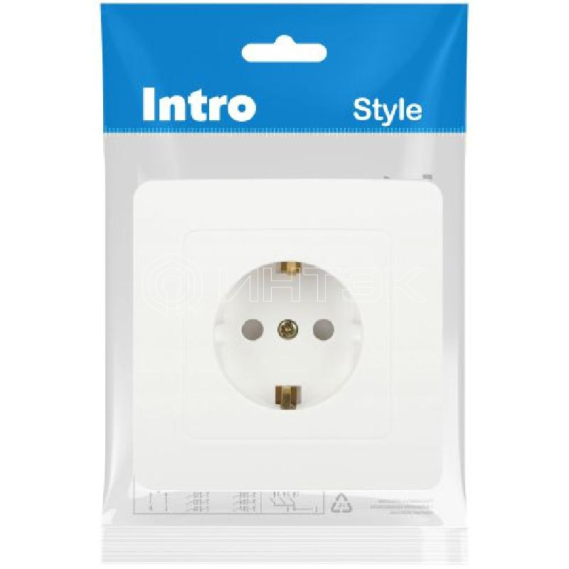 Розетка 1-м СП Style 7-206-01 16А 250В IP20 2P+E Schuko с заземл. защ. шторки бел. Intro Б0060623 изображение, фото