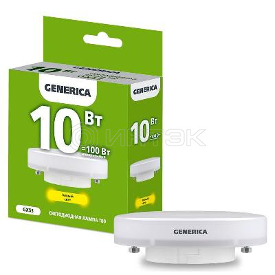 Лампа светодиодная T80 10Вт таблетка 3000К GX53 230В GENERICA LL-T80-10-230-30-GX53-G изображение, фото