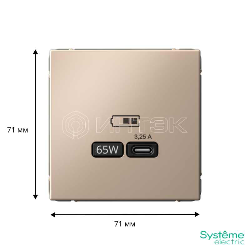 Розетка USB ArtGallery тип C 65Вт QC PD высокоскор. ЗУ механизм песочн. Systeme Electric GAL001227 изображение, фото