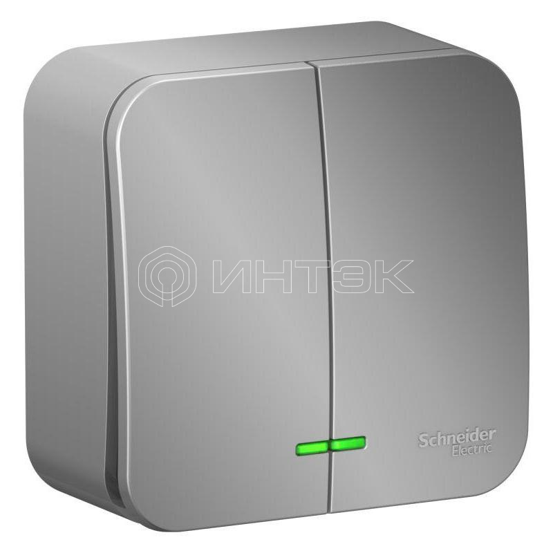 Выключатель 2-кл. ОП Blanca 10А IP20 (сх. 5) 250В с подсветкой с изолир. пластиной алюм.  Systeme Electric BLNVA105113 изображение, фото