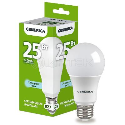 Лампа светодиодная A65 25Вт грушевидная 6500К E27 230В GENERICA LL-A65-25-230-65-E27-G изображение, фото