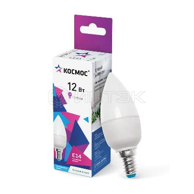 Лампа светодиодная 12Вт свеча 6500К холод. бел. E14 220В КОСМОС LkecLED12wCNE1465 изображение, фото