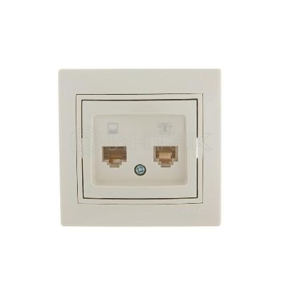 Розетка компьютерная + телефонная 2-м СП Mira RJ45 + RJ11 крем./крем.. LEZARD 701-0303-143 изображение, фото