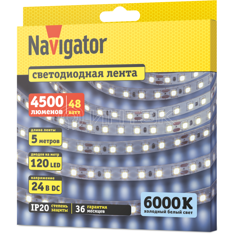 Лента светодиодная 95 296 NLS-2835CW120-9.6-IP20-24V (уп.5м) Navigator 95296 изображение, фото