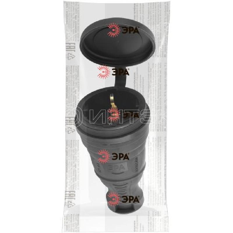 Разъем каучуковый с заземл. прям. 16А IP44 черн. Эра Б0044541 изображение, фото