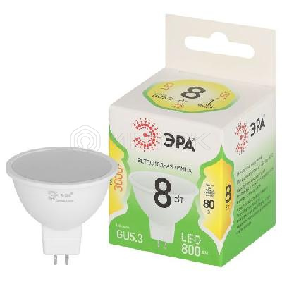 Лампа светодиодная GREEN LINE MR16-8W-830-GU5.3 GL 8Вт софит 3000К свет тепл. GU5.3 Эра Б0067082 изображение, фото