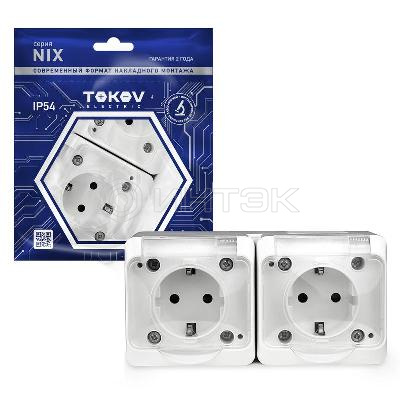 Розетка 2-м ОП Nix 16А IP54 250В с заземл. с прозр. крышкой бел. TOKOV ELECTRIC TKE-NX-R2Z-C01T-IP54 изображение, фото