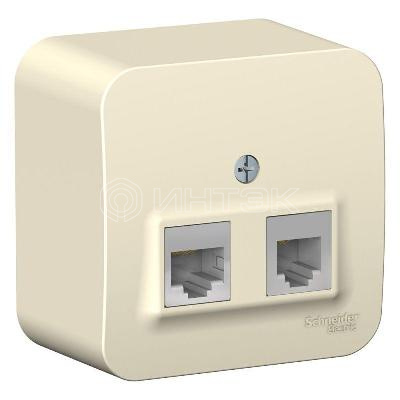 Розетка компьютерная + телефонная 2-м ОП Blanca RJ45 кат.5E + RJ11 с изолир. пластиной молочн. Systeme Electric BLNIA045112 изображение, фото