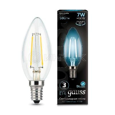Лампа светодиодная филаментная Black Filament 7Вт свеча 4100К нейтр. бел. E14 580лм GAUSS 103801207 изображение, фото