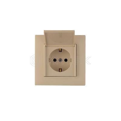 Розетка 1-м с крышкой Karea RIZZ с заземл. крем Makel 88010029 изображение, фото