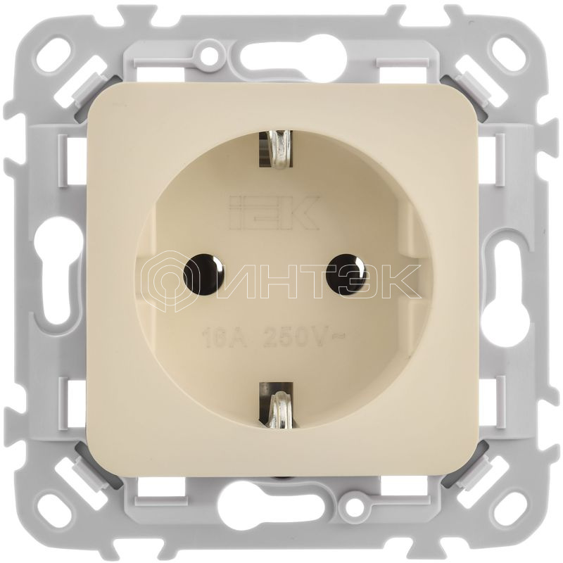 Розетка СП FLITE РС11-1-ФлСл 16А с заземл. без защ. шторок безвинтовое крепление механизм сливочный IEK FI-R11-16-1-K86 изображение, фото