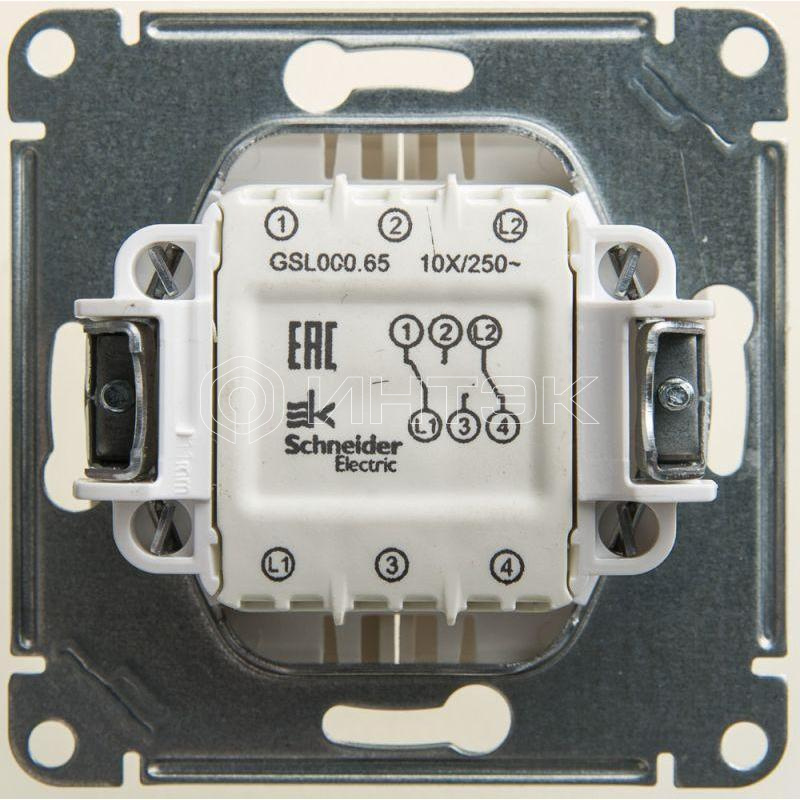 Переключатель проходной 2-кл. СП Glossa 10А IP20 (сх. 6/2) 10AX механизм перламутр  Systeme Electric GSL000665 изображение, фото