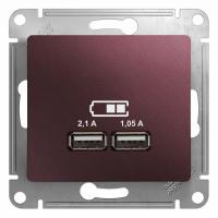 Розетка USB 2-м СП Glossa тип A+A 5В/2100мА 2х5В/1050мА механизм баклажан. Systeme Electric GSL001133 изображение, фото