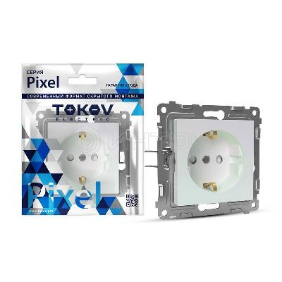 Розетка 1-м СП Pixel 16А IP20 с заземл. защ. шторки механизм перламутр. TOKOV ELECTRIC TKE-PX-R1ZSF-C04 изображение, фото