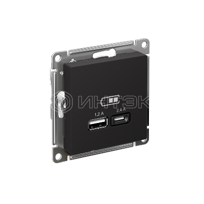 Розетка USB AtlasDesign тип A+C 5В/2.4А 2х5В/1.2А механизм карбон Systeme Electric ATN001039 изображение, фото