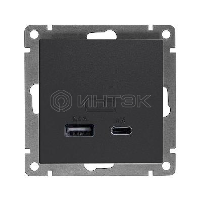 Розетка 2-м USB СП Афина тип А+С 5В 1х2.4А 2х4А механизм графит Universal А0059-Gr изображение, фото