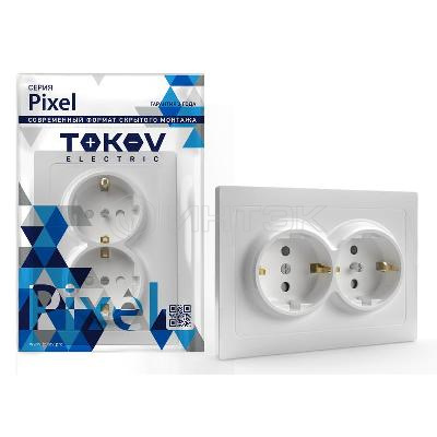 Розетка 2-м СП Pixel 16А IP20 с заземл. защ. шторки в сборе бел. TOKOV ELECTRIC TKE-PX-R2FZSF-C01 изображение, фото