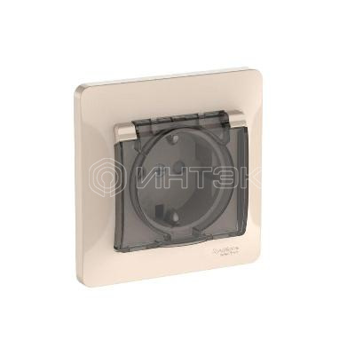 Розетка Glossa 16А IP44 с заземл. защ. шторки с крышкой быстрозажим. клем. в сборе беж. Systeme Electric GSL000248S изображение, фото