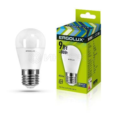 Лампа светодиодная LED-G45-9W-E27-6К Шар 9Вт E27 6500К 172-265В Ergolux 13178 изображение, фото