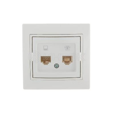 Розетка компьютерная + телефонная 2-м СП Mira RJ45 + RJ11 бел./бел. LEZARD 701-0202-143 изображение, фото