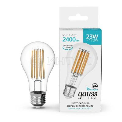 Лампа светодиодная филаментная Basic Filament А70 23Вт 4100К Е27 2400лм GAUSS 40712232 изображение, фото