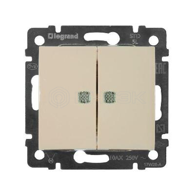 Выключатель 2-кл. СП Valena 10А IP31 250В с зел. подсветкой механизм сл. кость  Legrand 774328 изображение, фото