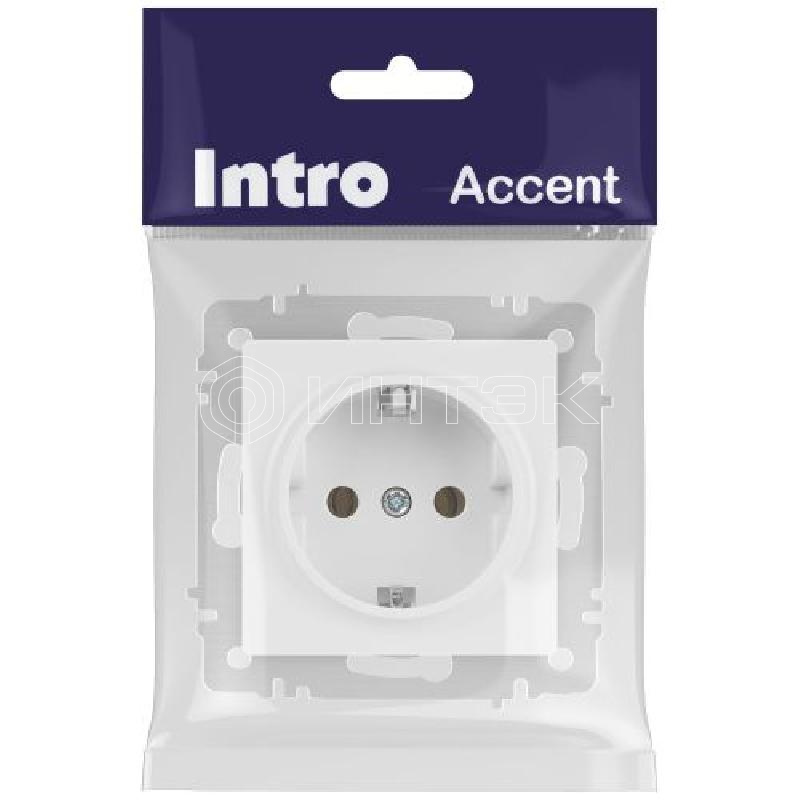 Розетка 1-м СП Accent 6-202-01М 16А IP20 250В 2P+E Schuko бел. матов. Intro Б0063681 изображение, фото
