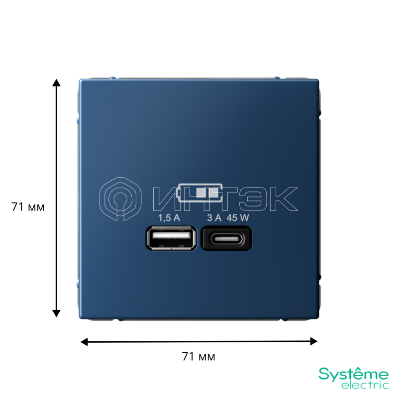 Розетка USB ArtGallery тип A+C 45Вт QC PD высокоскор. ЗУ механизм аквамарин Systeme Electric GAL001129 изображение, фото