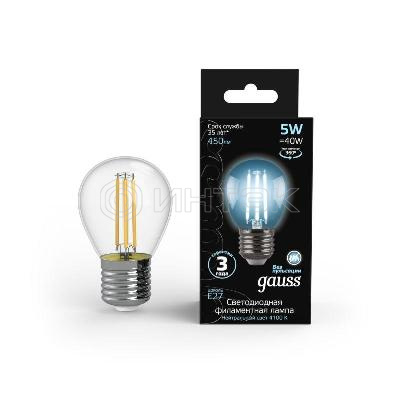Лампа светодиодная филаментная Black Filament 5Вт P45 шар 4100К нейтр. бел. E27 450лм GAUSS 105802205 изображение, фото