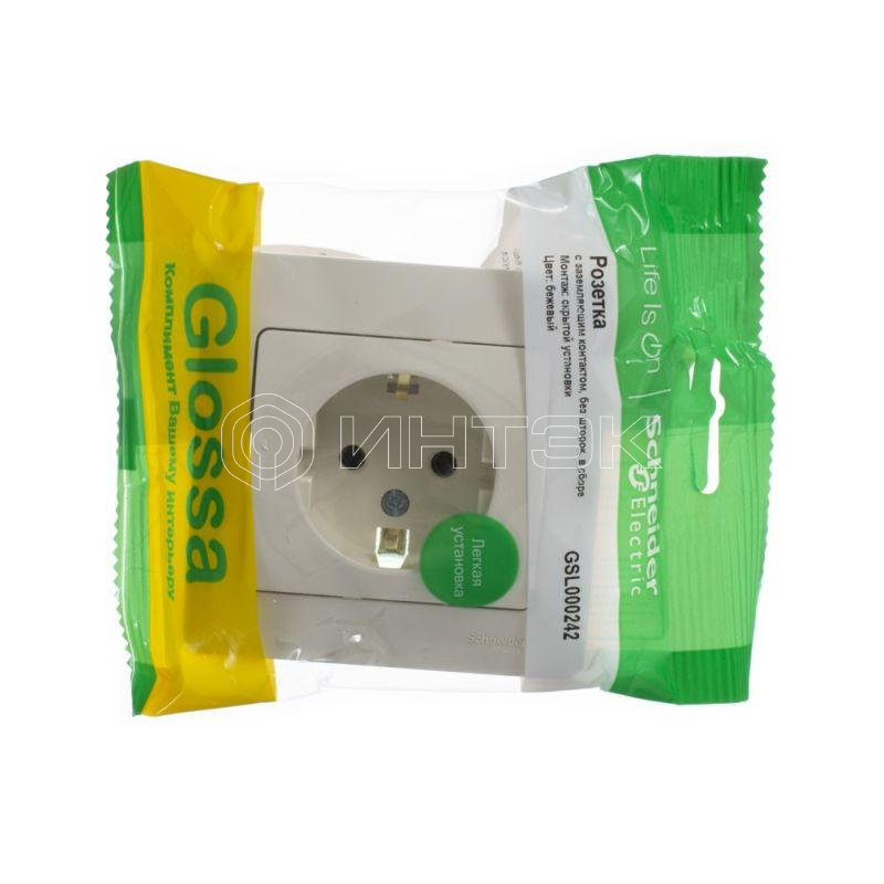 Розетка 1-м СП Glossa 16А IP20 с заземл. в сборе беж.  Systeme Electric GSL000242 изображение, фото