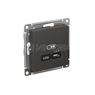 Розетка USB AtlasDesign тип C 65Вт высокоскор. ЗУ QC PD механизм базальт Systeme Electric ATN001427 изображение, фото