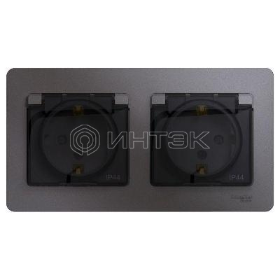 Розетка 2-м СП 2мод. Glossa 16А IP44 с заземл. защ. шторки в сборе графит Systeme Electric GSL001347 изображение, фото