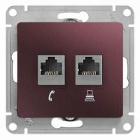 Розетка компьютерная + телефонная 2-м Glossa RJ45 + RJ11 кат.5E механизм баклажан. Systeme Electric GSL001185 изображение, фото