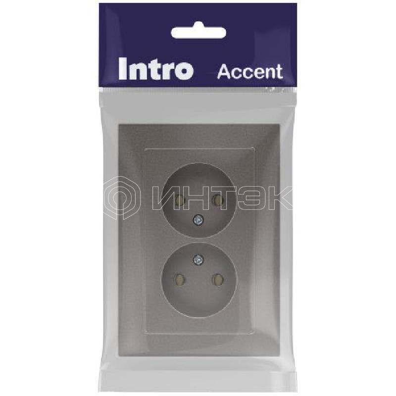 Розетка 2-м СП Accent 6-204-09 16А IP20 250В 2P AL/CU титан Intro Б0063433 изображение, фото