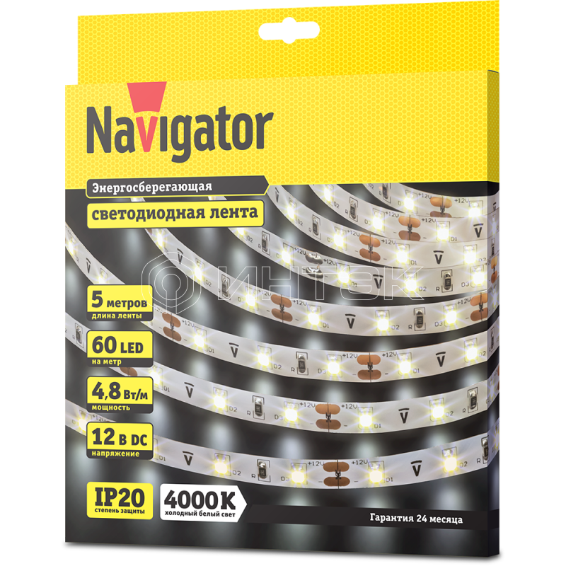 Лента светодиодная 71 400 NLS-3528W60-4.8 IP20 12B R5 4.8Вт/м (уп.5м) Navigator 71400 изображение, фото