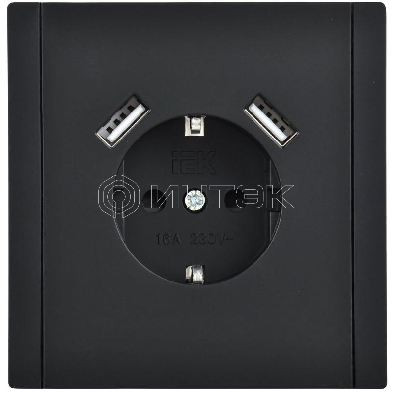 Розетка FORTE&PIANO FP145 16А USB A+A 3.1А с заземл. защ. шторки винт. крепл. черн. IEK FP-R14-16-U21-D31-K02 изображение, фото