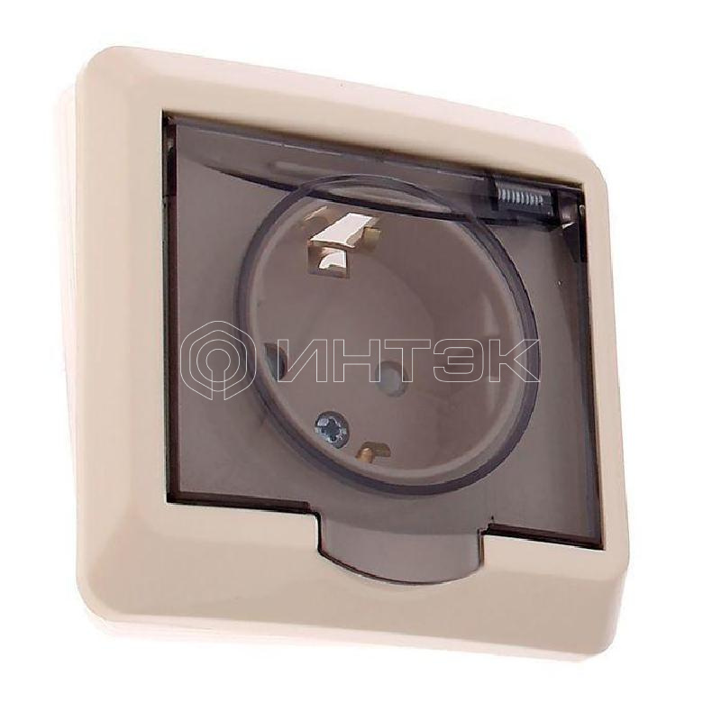 Розетка 1-м СП Этюд 16А IP44 250В с заземл. защ. шторки крем.  Systeme Electric PC16-044K изображение, фото