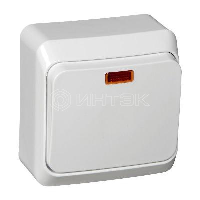 Выключатель 1-кл. ОП Этюд 10А IP20 с подсветкой бел.  Systeme Electric BA10-005B изображение, фото