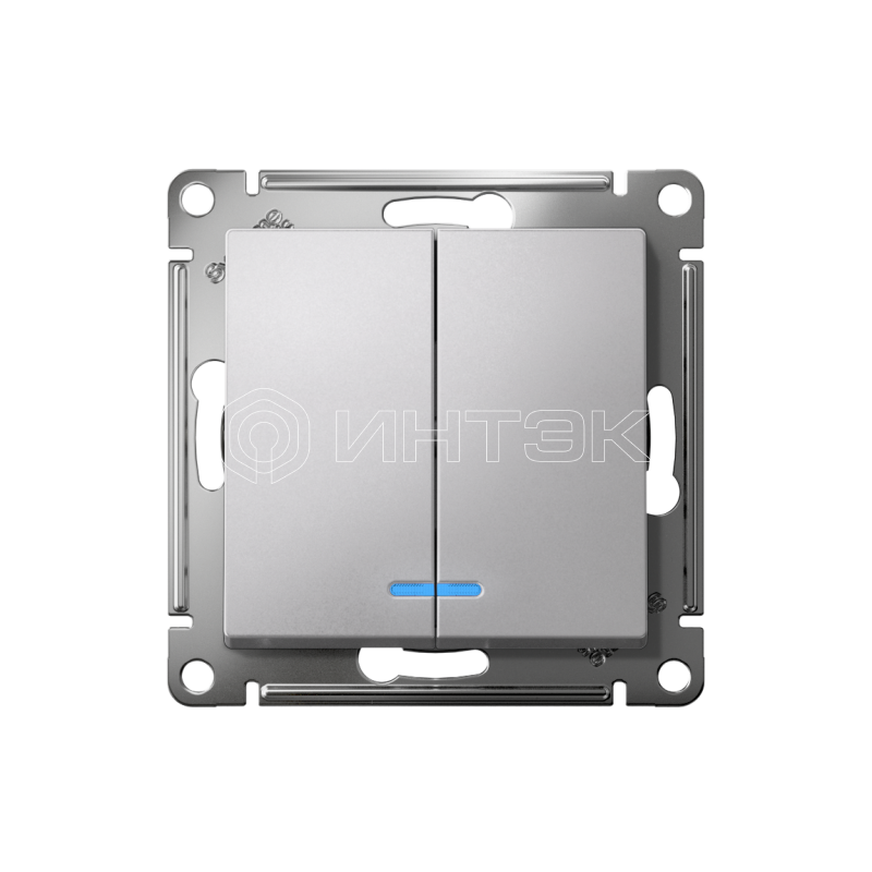 Выключатель 2-кл. СП AtlasDesign 10А IP20 (сх. 5а) 10AX с подсветкой механизм алюм.  Systeme Electric ATN000353 изображение, фото
