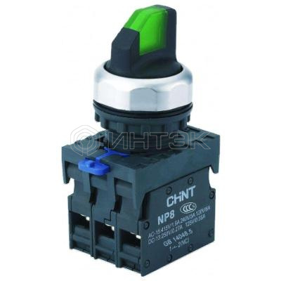 Переключатель без подсветки NP8-11X/213 2 полож. с фиксацией зел. 1НО+1НЗ IP65 (R) CHINT 667132 изображение, фото