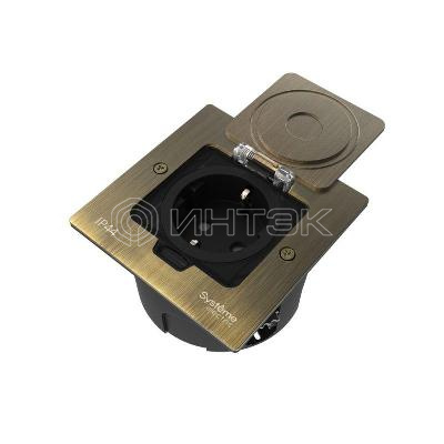 Лючок MultiDesk MDK21 с розеткой 2P+E 16А 250В IP44 с монтажной коробкой для стены фальшпола стола античная латунь Systeme Electric MDK21102BA изображение, фото