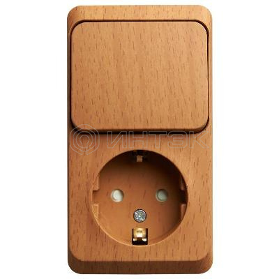 Блок ОП Этюд (1-м розетка с заземл. защ. шторки + 1-кл. выкл.) бук Systeme Electric BPA16-201T изображение, фото