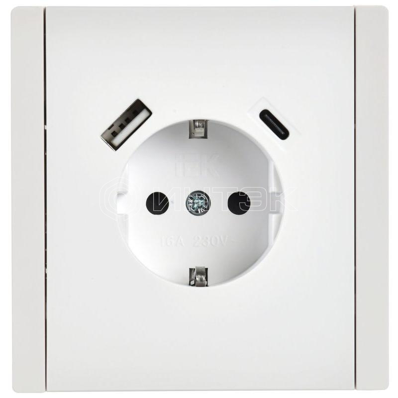 Розетка FORTE&PIANO FP247 16А USB A+C 18Вт с заземл. защ. шторки винт. крепл. бел. IEK FP-R14-16-U22-018-K01 изображение, фото