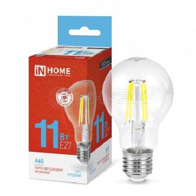 Лампа светодиодная LED-A60-deco 11Вт грушевидная прозрачная 6500К холод. бел. E27 1160лм 230В IN HOME 4690612026169 изображение, фото